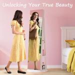 White Standing Jewelry Armoire with Rotating Mirror & Lights