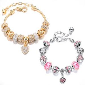 2 Pack Pink & Gold Heart Charm Bracelets