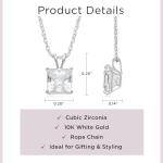 Princess Cut Cubic Zirconia Pendant Necklace, White Gold