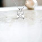 Princess Cut Cubic Zirconia Pendant Necklace, White Gold