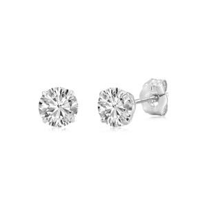 14k White Gold Cubic Zirconia Stud Earrings - 4mm