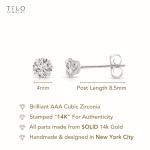 14k White Gold Cubic Zirconia Stud Earrings - 4mm