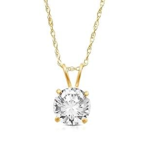 Yellow Gold 6.5mm Cubic Zirconia Pendant Necklace