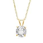 Yellow Gold 6.5mm Cubic Zirconia Pendant Necklace