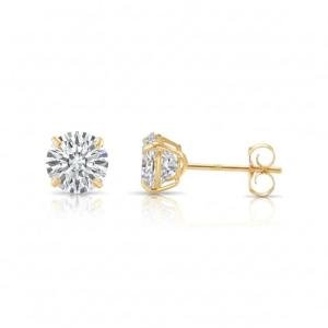 14k Yellow Gold Round CZ Stud Earrings