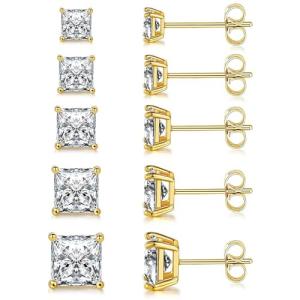 MDFUN 18K Gold Plated Square CZ Stud Earring Set