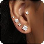 MDFUN 18K Gold Plated Square CZ Stud Earring Set