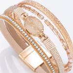 Boho Crystal Bead Leather Wrap Bracelet for Women