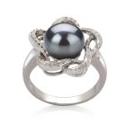 Black Freshwater Pearl Ring 925 Sterling Silver - Size 7