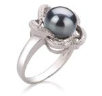 Black Freshwater Pearl Ring 925 Sterling Silver - Size 7