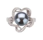 Black Freshwater Pearl Ring 925 Sterling Silver - Size 7