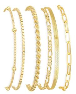 Trendy 14K Gold Plated Stackable Bracelets Set