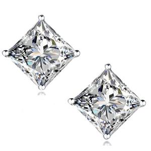 18K Gold Plated Princess Cut CZ Stud Earrings