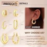 14K Gold Chunky Hoop Earrings Set for Women