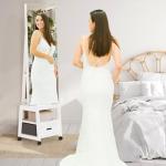 White Swivel Jewelry Armoire with Mirror, Drawer, Shelf