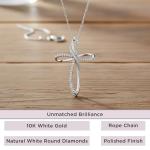 10K White Gold Natural White Diamond Cross Necklace