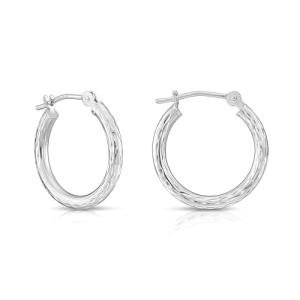 14k White Gold Full Diamond-cut Round Earrings