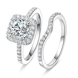 Elegant 18K White Gold Plated Halo Promise Ring