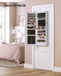White Wall-Mounted Jewelry Cabinet with LED Lights & Mirror