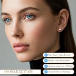 14k Gold Round CZ Stud Earrings (4mm) Screw-backs