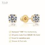 14k Gold Round CZ Stud Earrings (4mm) Screw-backs