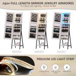 White Lockable Jewelry Armoire with LED Standing Mirror