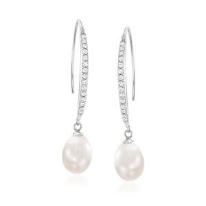 Sterling Silver CZ Drop Earrings with Pearl