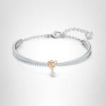 SWAROVSKI Lifelong Heart Bangle, Clear Stones and Rose Gold-Finished Heart Motif in Rhodium-Finished Setting, Part of The Lifelong Heart Collection