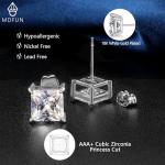18K White Gold Princess Cut CZ Stud Earrings Set