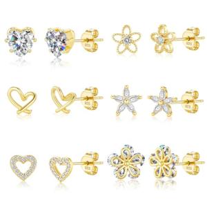 Small Gold Heart Stud Earrings - 6 Pairs