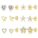 Small Gold Heart Stud Earrings - 6 Pairs