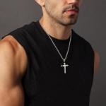HZMAN Men's Polished Silver Cross Pendant Necklace