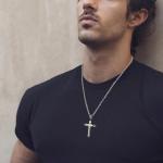 HZMAN Men's Polished Silver Cross Pendant Necklace