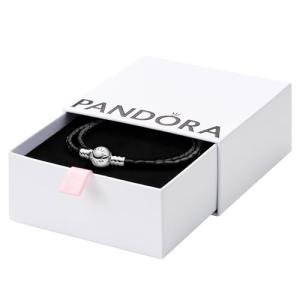 Pandora Moments Double Woven Leather Bracelet with Sterling Silver Clasp - Compatible Moments Charms - Charm Bracelet for Women - Gift for Her - Black, 15.0", With Gift Box