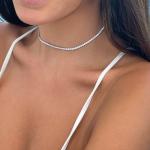 Dainty Silver Rhinestone Choker Necklace for Women