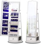 White Standing Mirror Jewelry Cabinet with Lights and Storage