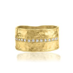 14K Gold Over Silver Hammered Wide Band Ring