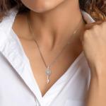 White Diamond Key Pendant Necklace, Sterling Silver, 18