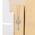 White Diamond Key Pendant Necklace, Sterling Silver, 18