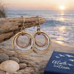 Sunrise Tricolor Dangle Earrings - Burnished Circles, Copper