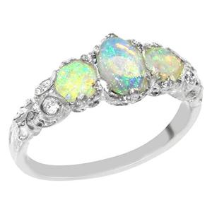 Natural Opal Sterling Silver Anniversary Ring - Size 7.25