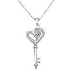 Heart Key Necklace Pendant with Natural White Diamonds