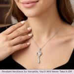Heart Key Necklace Pendant with Natural White Diamonds