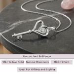Heart Key Necklace Pendant with Natural White Diamonds