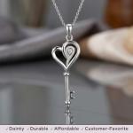Heart Key Necklace Pendant with Natural White Diamonds