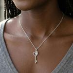 Heart Key Necklace Pendant with Natural White Diamonds