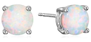 Opal Birthstone Stud Earrings - October Birthstone, Sterling Silver