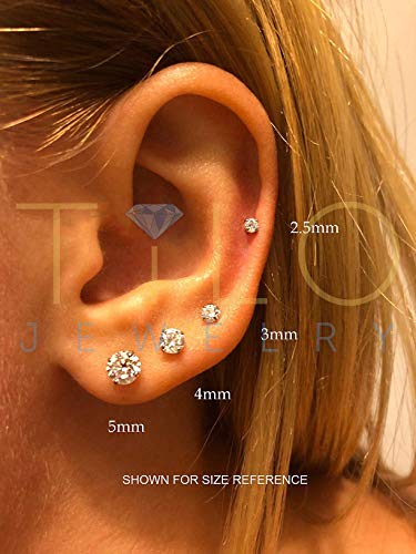 14k White Gold Cubic Zirconia Stud Earrings - 4mm