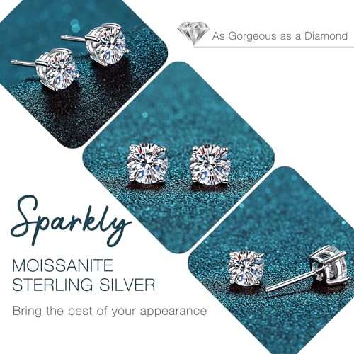 Sterling Silver Moissanite Stud Earrings - 2.0CT D Color
