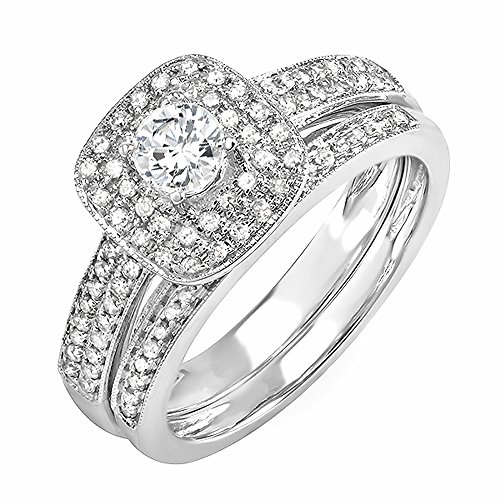 0.85 ct Round Diamond Bridal Ring Set, White Gold